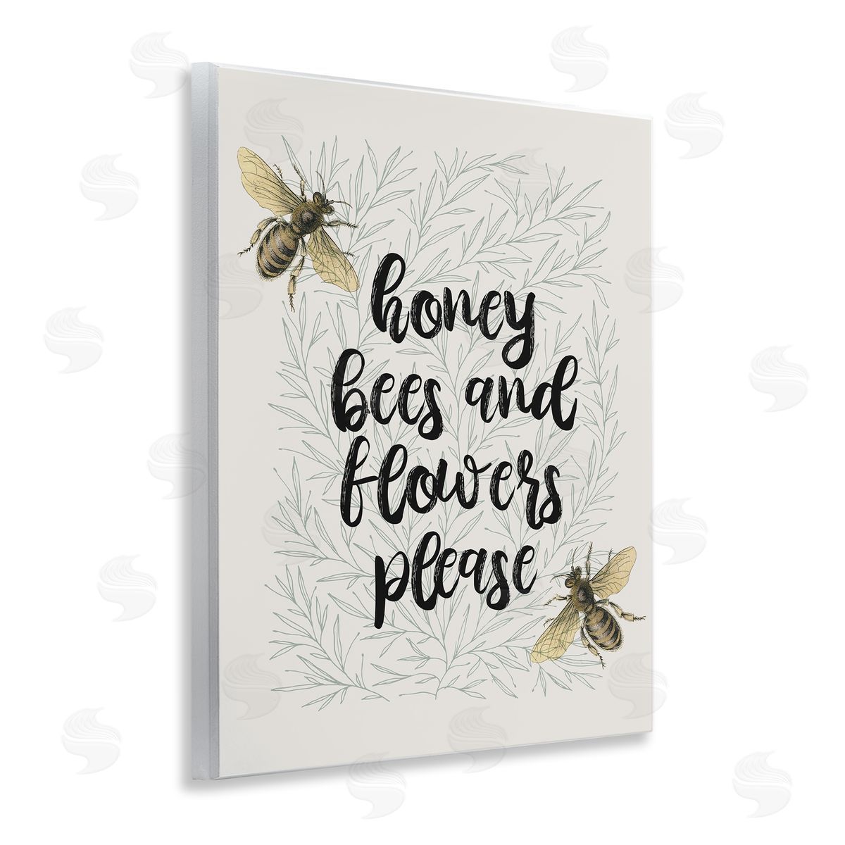 Honey Bees & Flowers Please Wood Plaque Wall Art, Home Decor by Stupell Studio