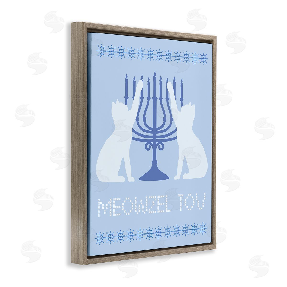 Meowzel Tov Hanukkah Cats Brown Floating Frame Canvas Wall Art, Home Decor by Stupell Studio