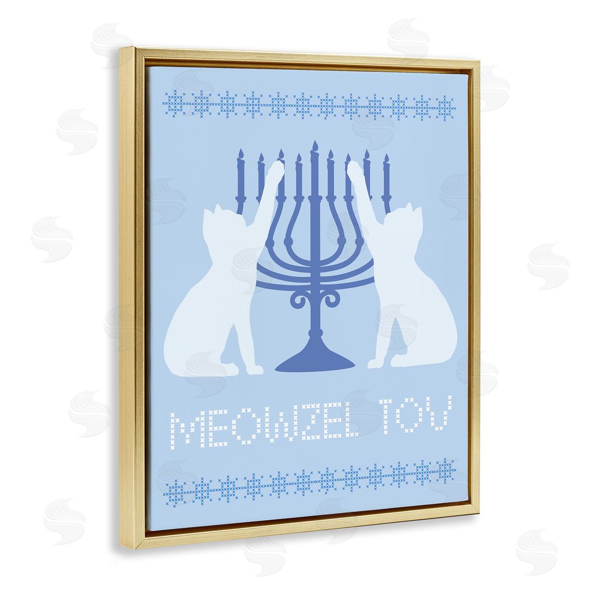 Meowzel Tov Hanukkah Cats Gold Floating Frame Canvas Wall Art, Home Decor by Stupell Studio