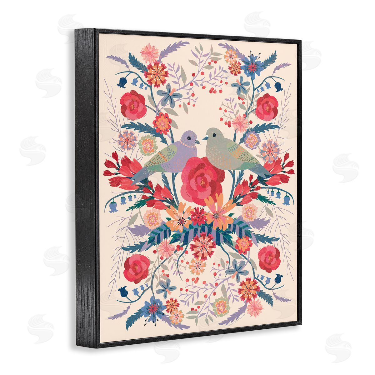 Verbrugge Watercolor Soft Symmetrical Florals & Birds Canvas Wall Art Print