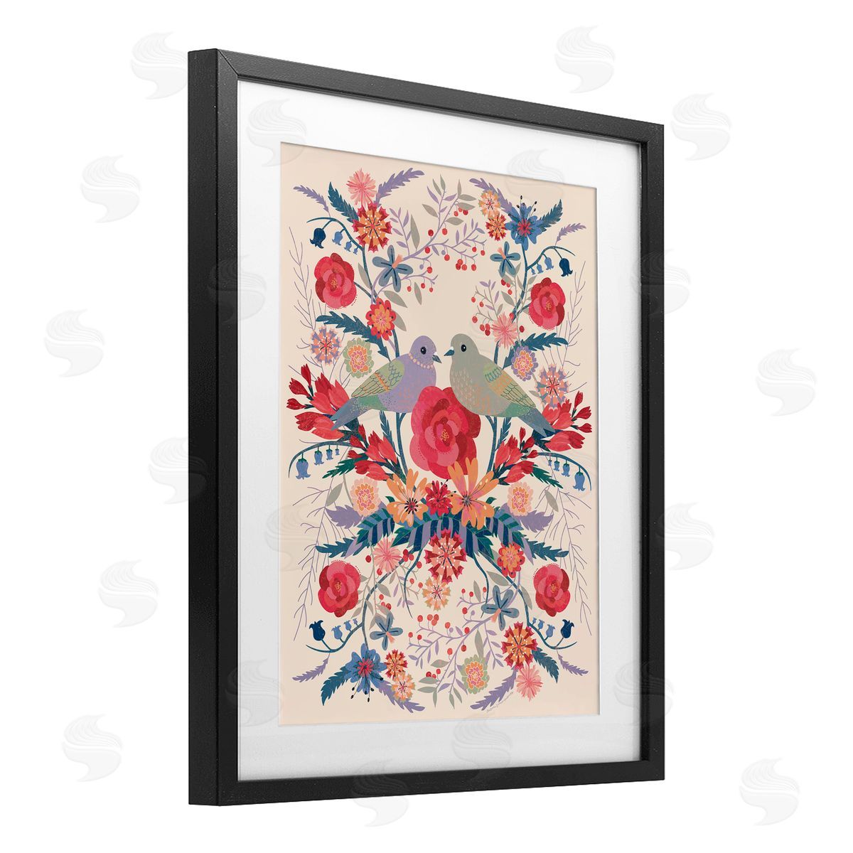 Verbrugge Watercolor Soft Symmetrical Florals & Birds Canvas Wall Art Print