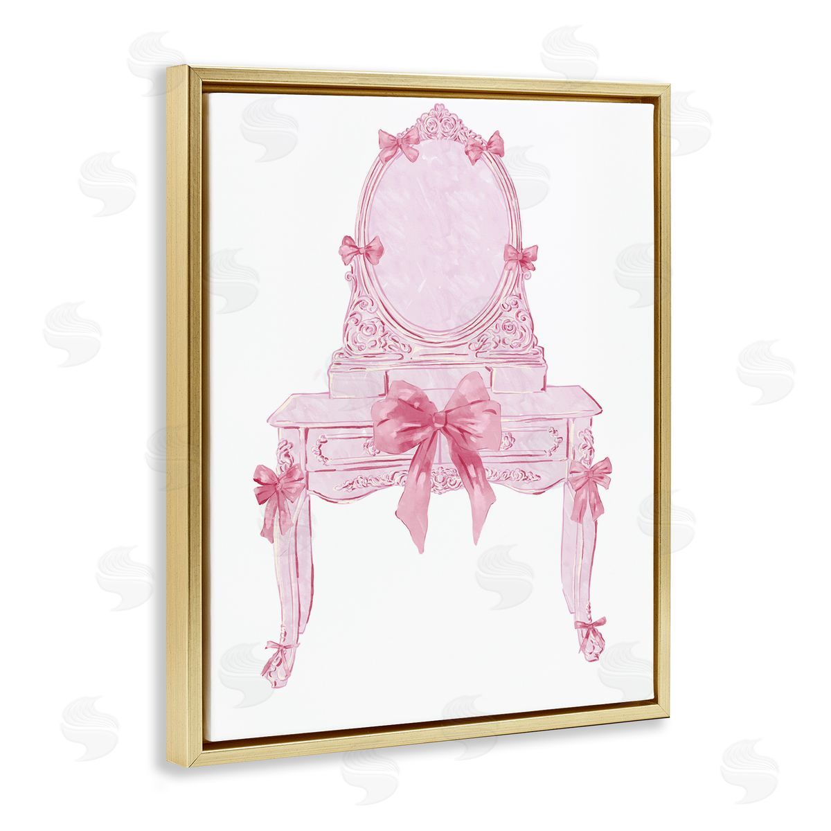 Lovely Pink Vanity with Bows Gold Floating Frame Canvas Wall Art, Home Decor by Ziwei Li