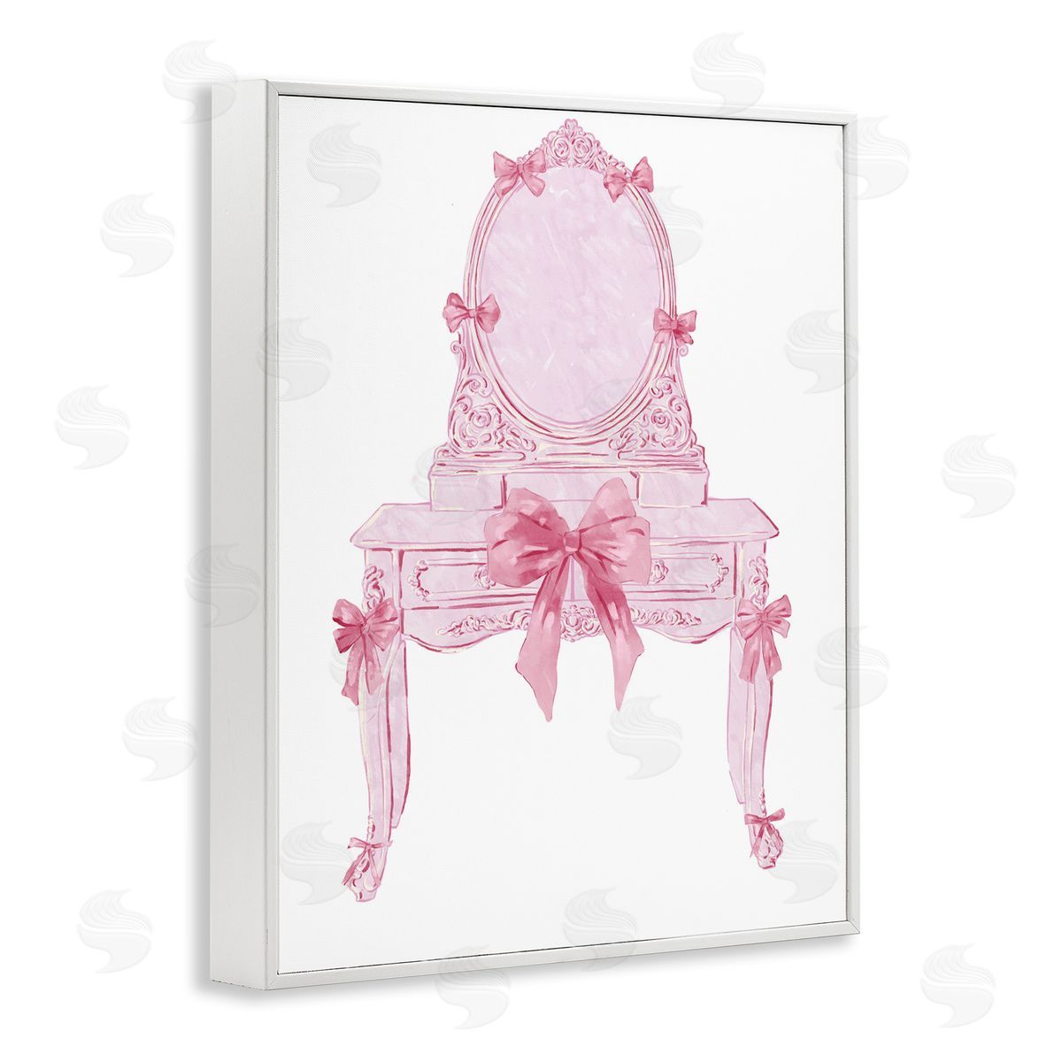 Lovely Pink Vanity with Bows White Frame Print Wall Art, Home Decor by Ziwei Li