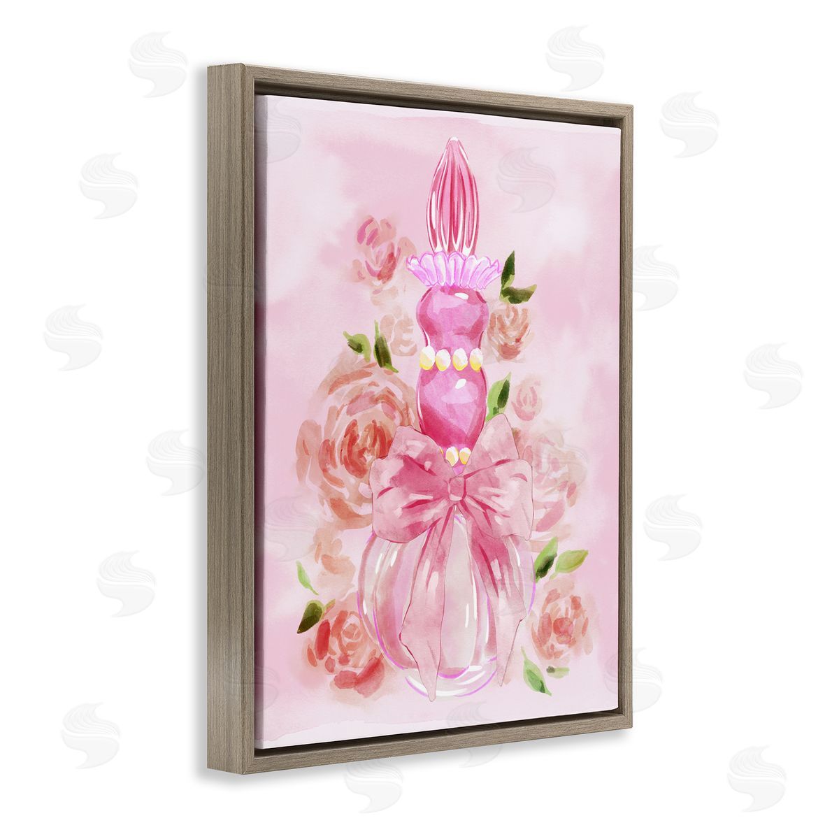 Lovely Pink Perfume & Roses Brown Floating Frame Canvas Wall Art, Home Decor by Ziwei Li