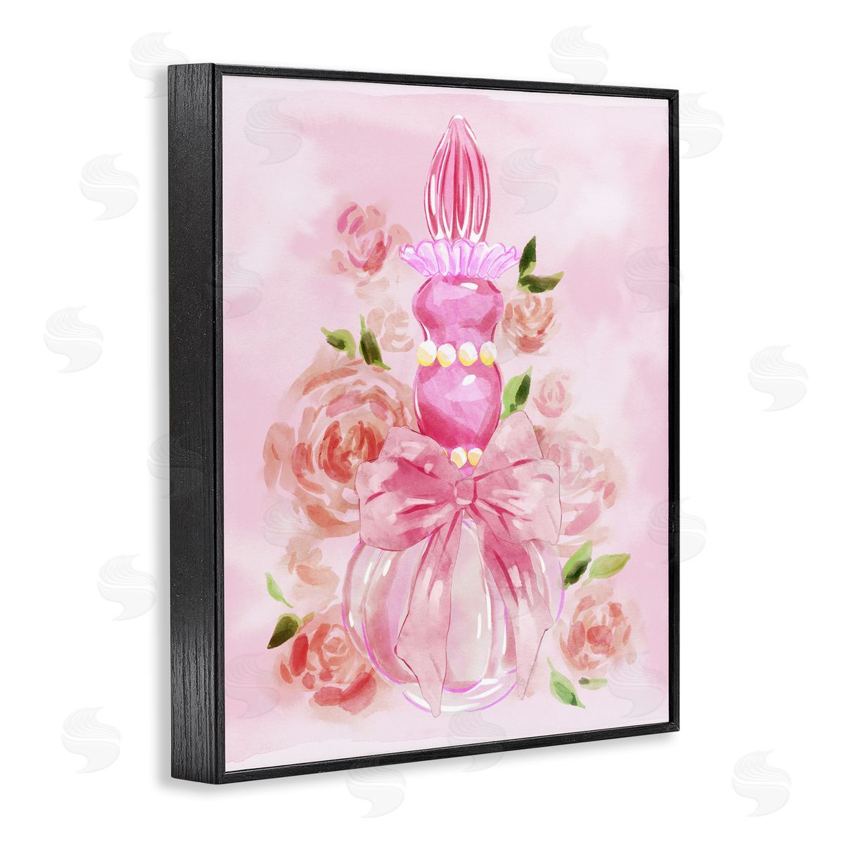 Lovely Pink Perfume & Roses Black Frame Print Wall Art, Home Decor by Ziwei Li