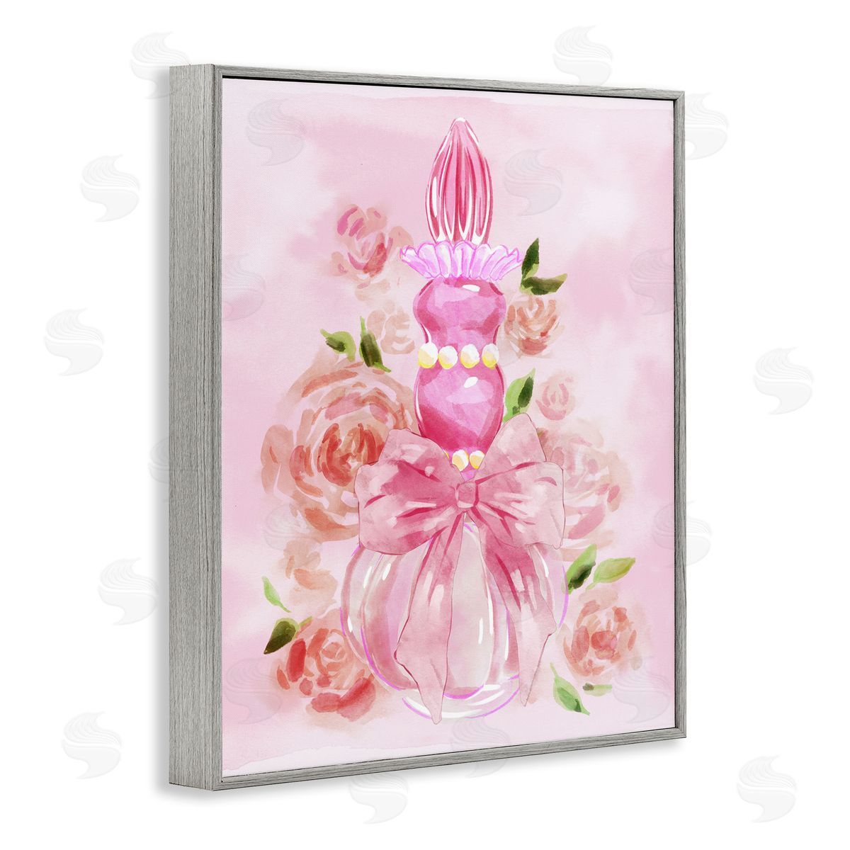 Lovely Pink Perfume & Roses Grey Frame Print Wall Art, Home Decor by Ziwei Li