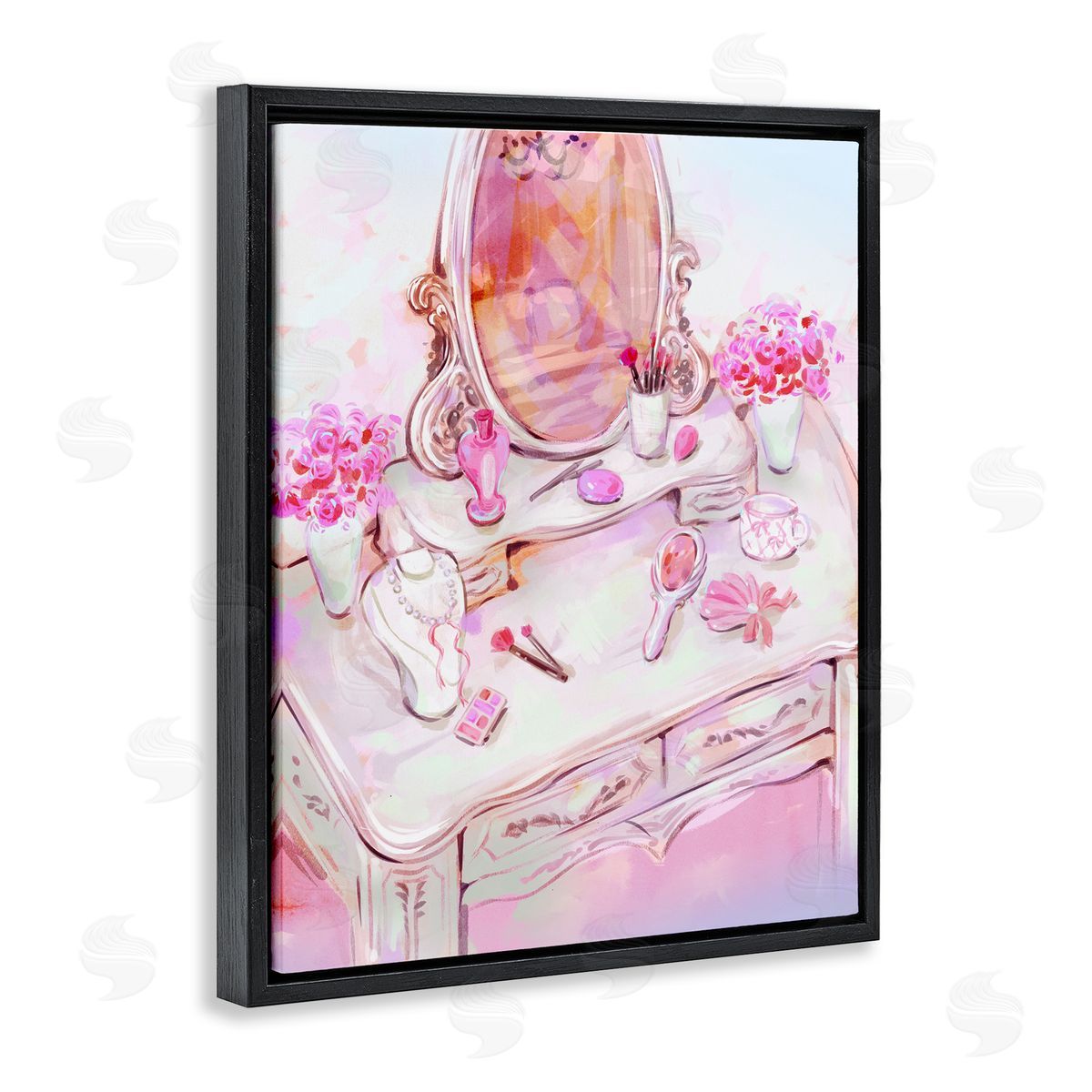 Pastel Pink Vanity View Black Floating Frame Canvas Wall Art, Home Decor by Ziwei Li