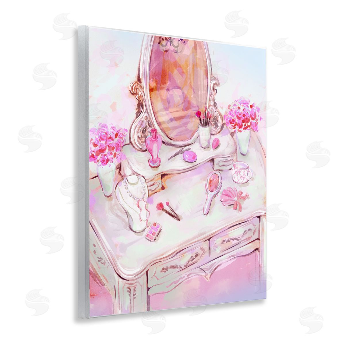Pastel Pink Vanity View Wood Plaque Wall Art, Home Decor by Ziwei Li