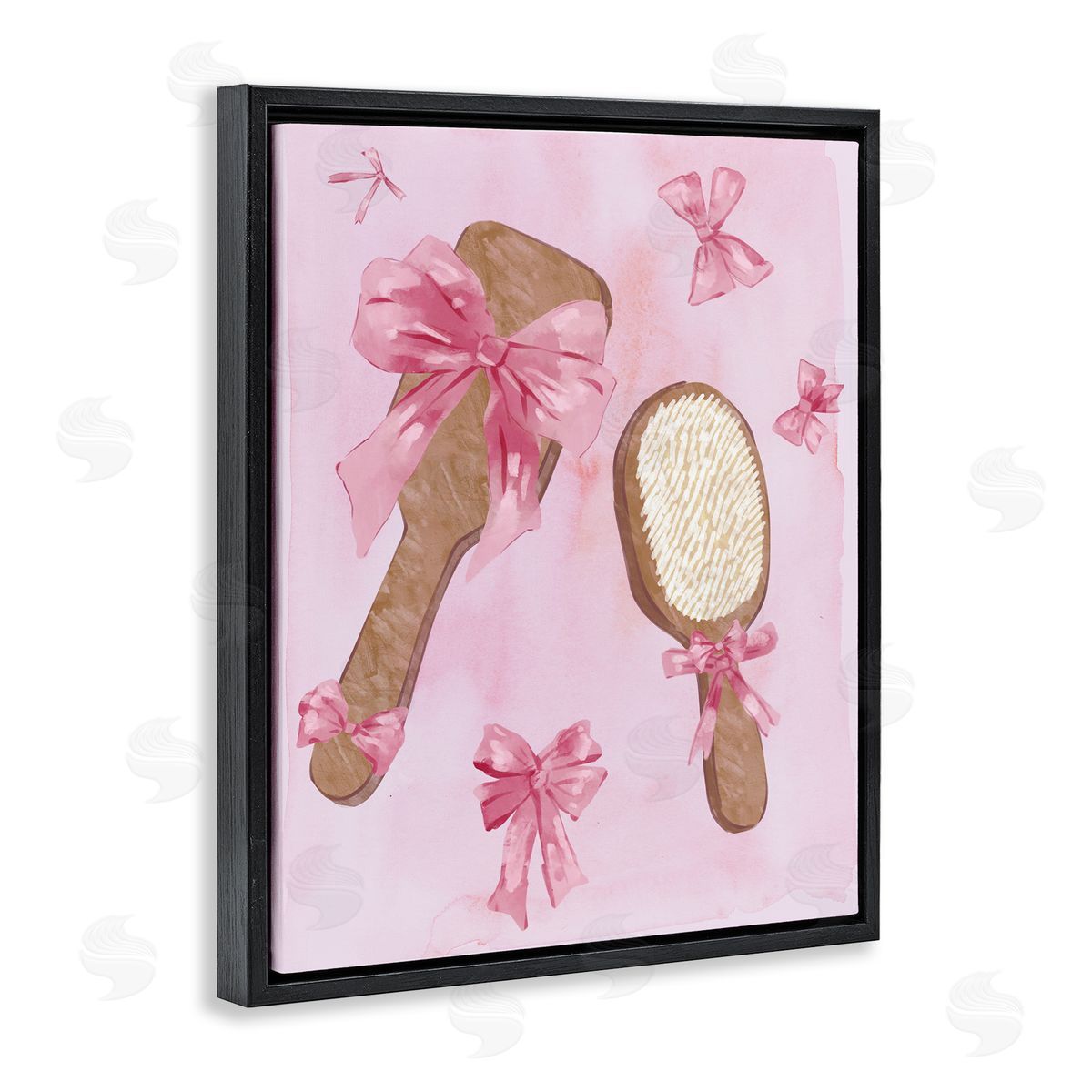 Lovely Pink Hairbrushes Black Floating Frame Canvas Wall Art, Home Decor by Ziwei Li