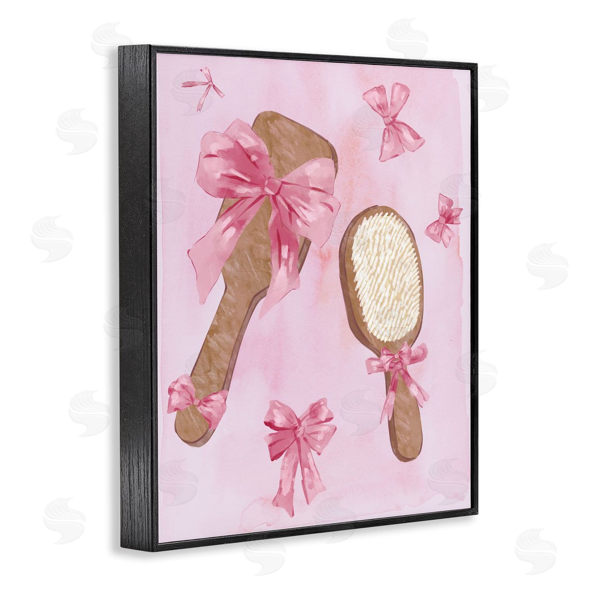 Lovely Pink Hairbrushes Black Frame Print Wall Art, Home Decor by Ziwei Li