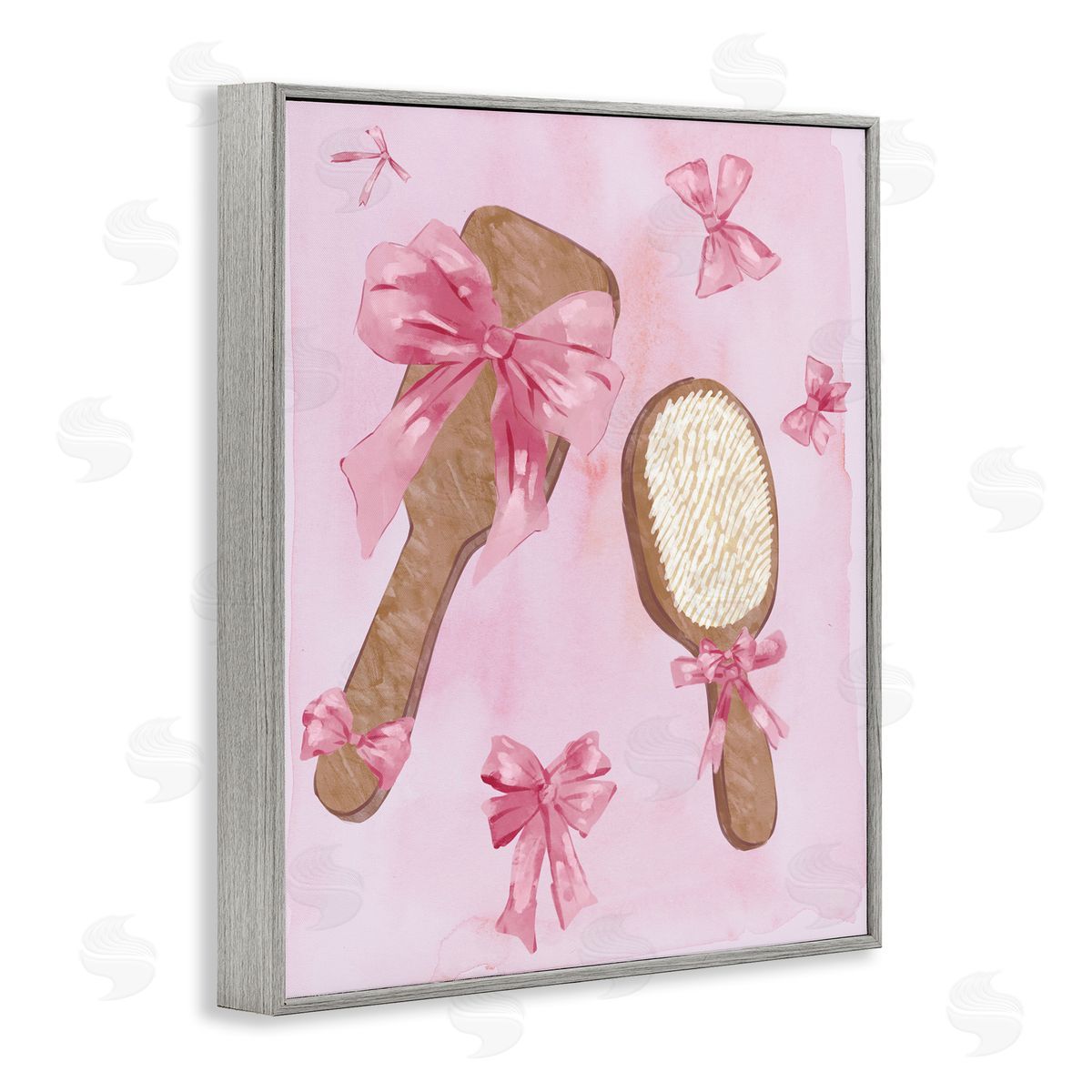 Lovely Pink Hairbrushes Grey Frame Print Wall Art, Home Decor by Ziwei Li