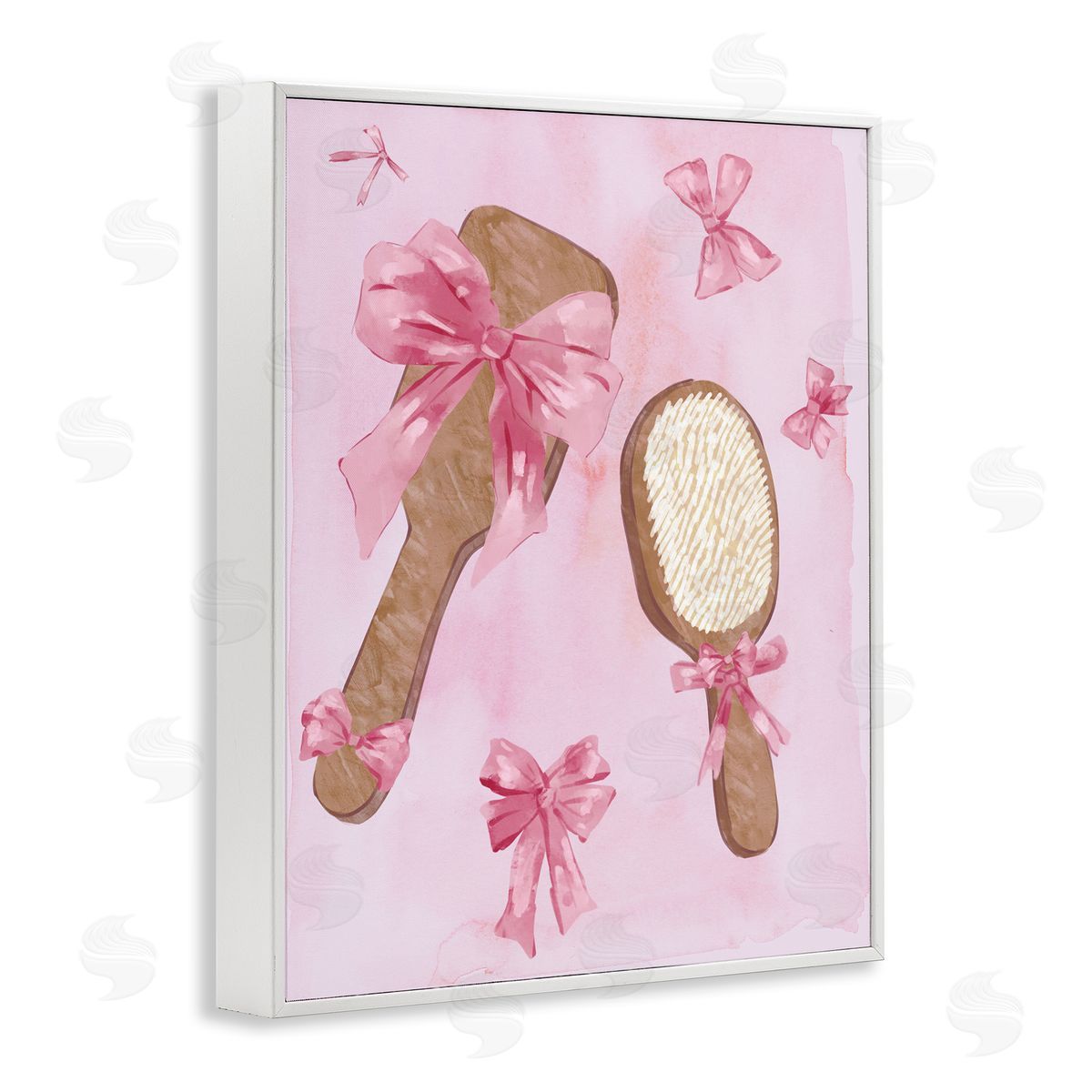 Lovely Pink Hairbrushes White Frame Print Wall Art, Home Decor by Ziwei Li