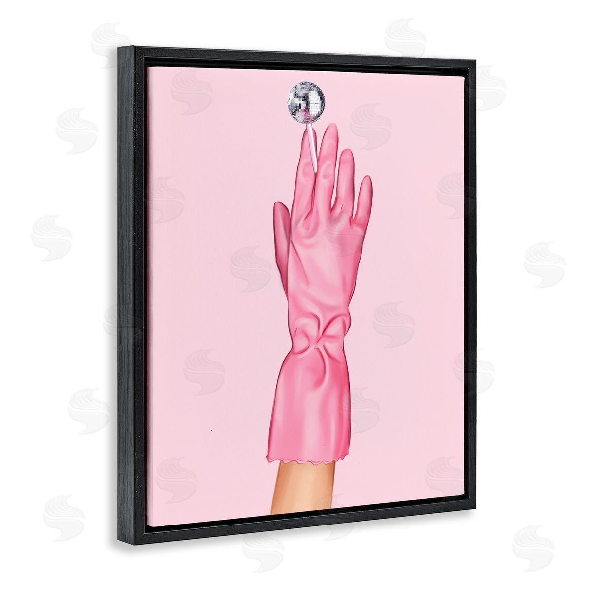 Pink Glove & Disco Ball Black Floating Frame Canvas Wall Art, Home Decor by Ziwei Li