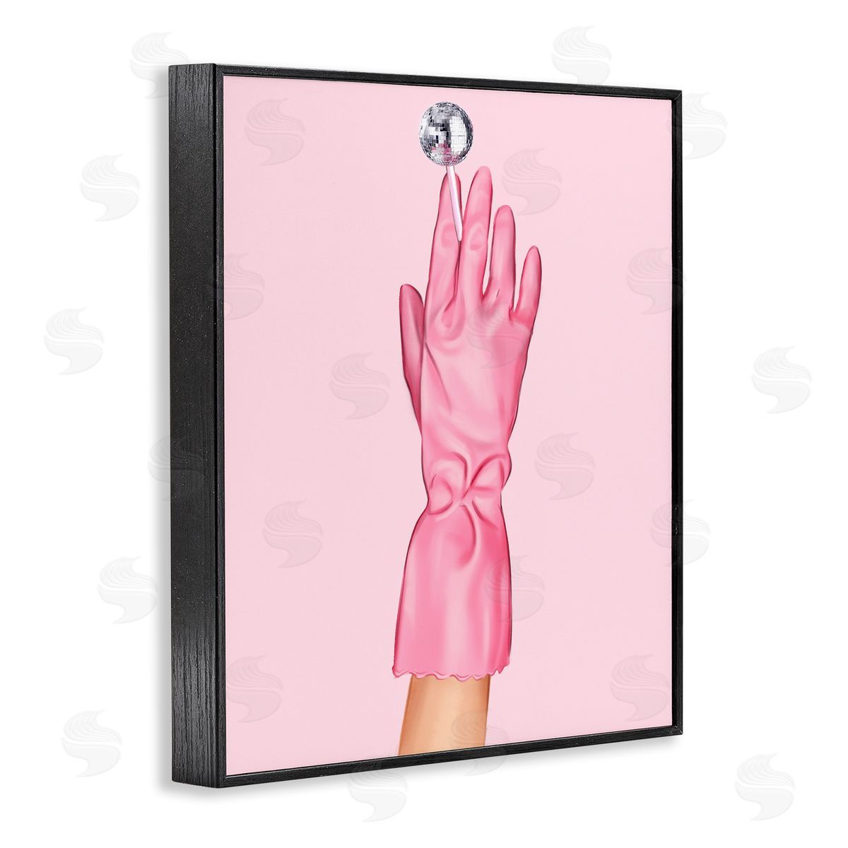 Pink Glove & Disco Ball Black Frame Print Wall Art, Home Decor by Ziwei Li
