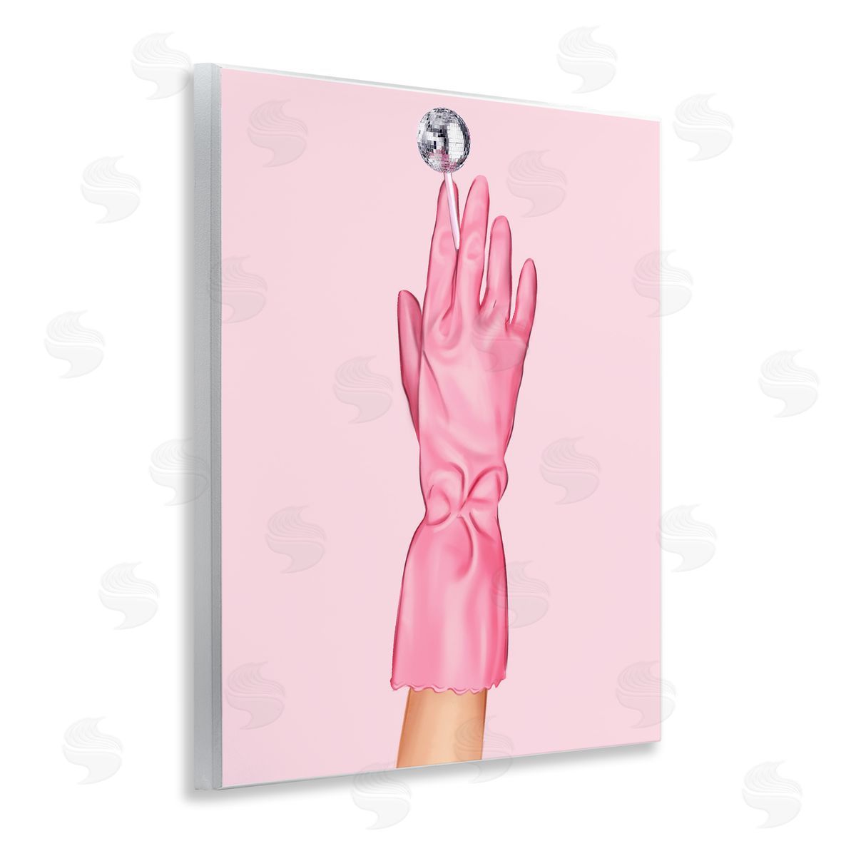 Pink Glove & Disco Ball Wood Plaque Wall Art, Home Decor by Ziwei Li