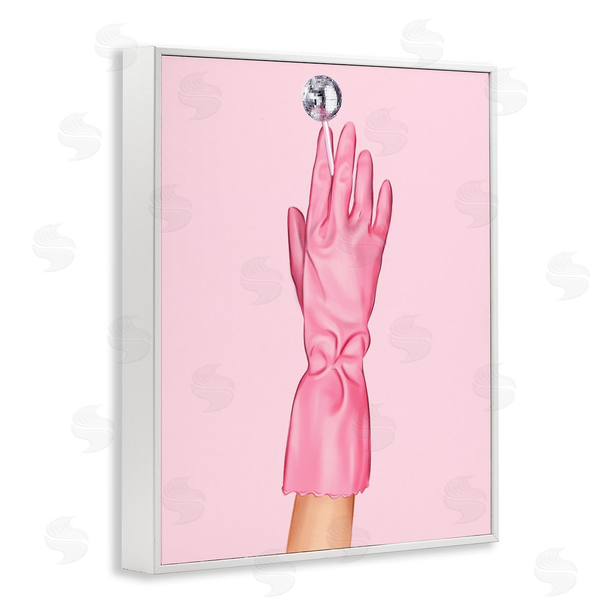 Pink Glove & Disco Ball White Frame Print Wall Art, Home Decor by Ziwei Li