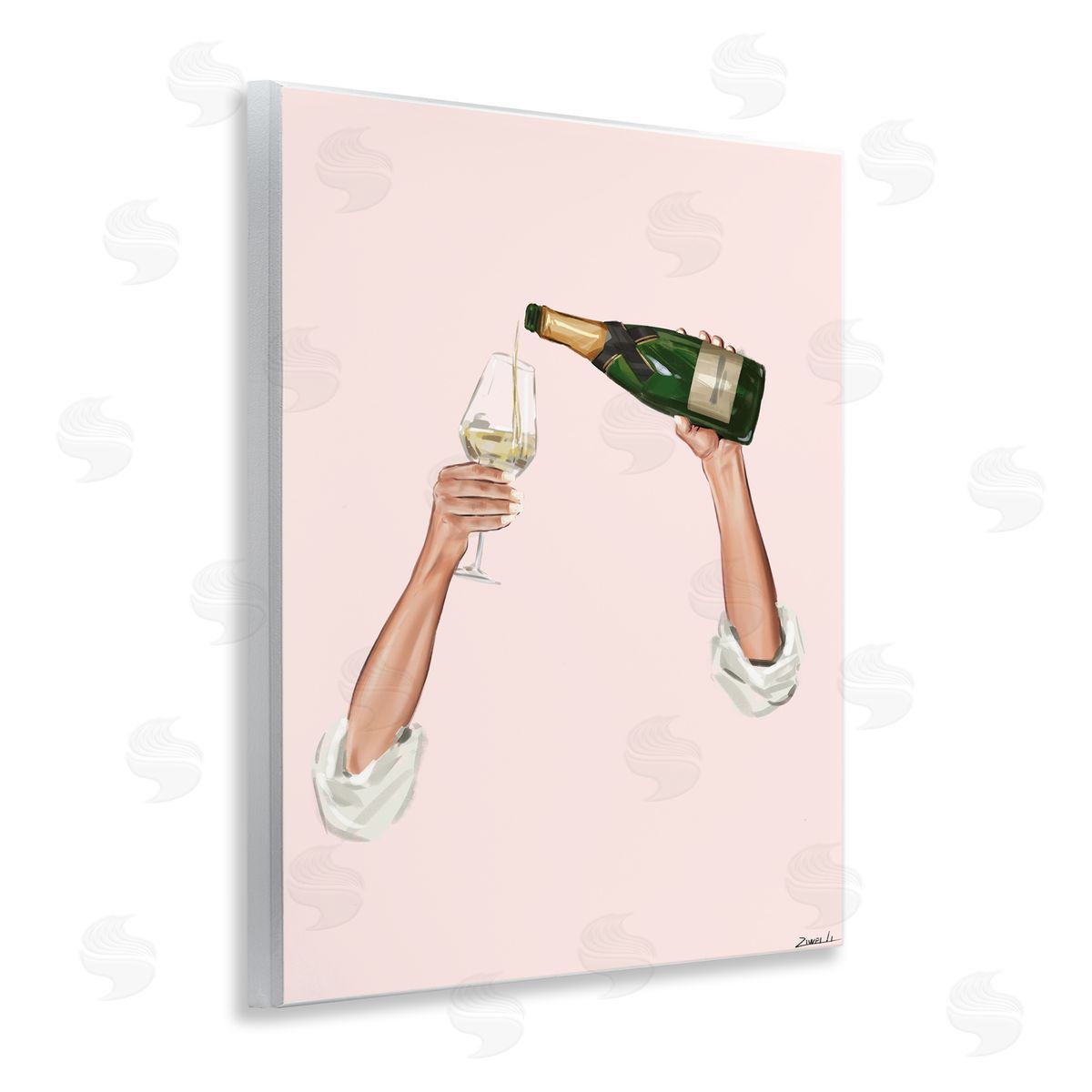 Champagne Pour on Pink Wood Plaque Wall Art, Home Decor by Ziwei Li