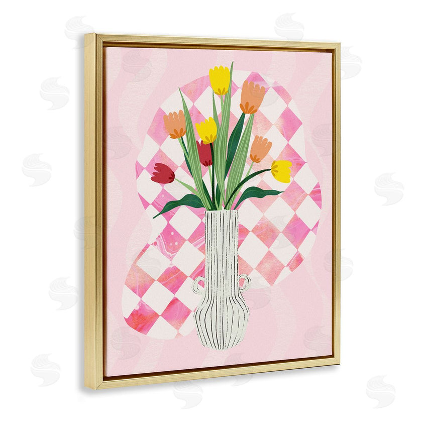 Ziwei Li | Yellow Tulip Vase on Checkered