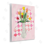 Ziwei Li | Yellow Tulip Vase on Checkered
