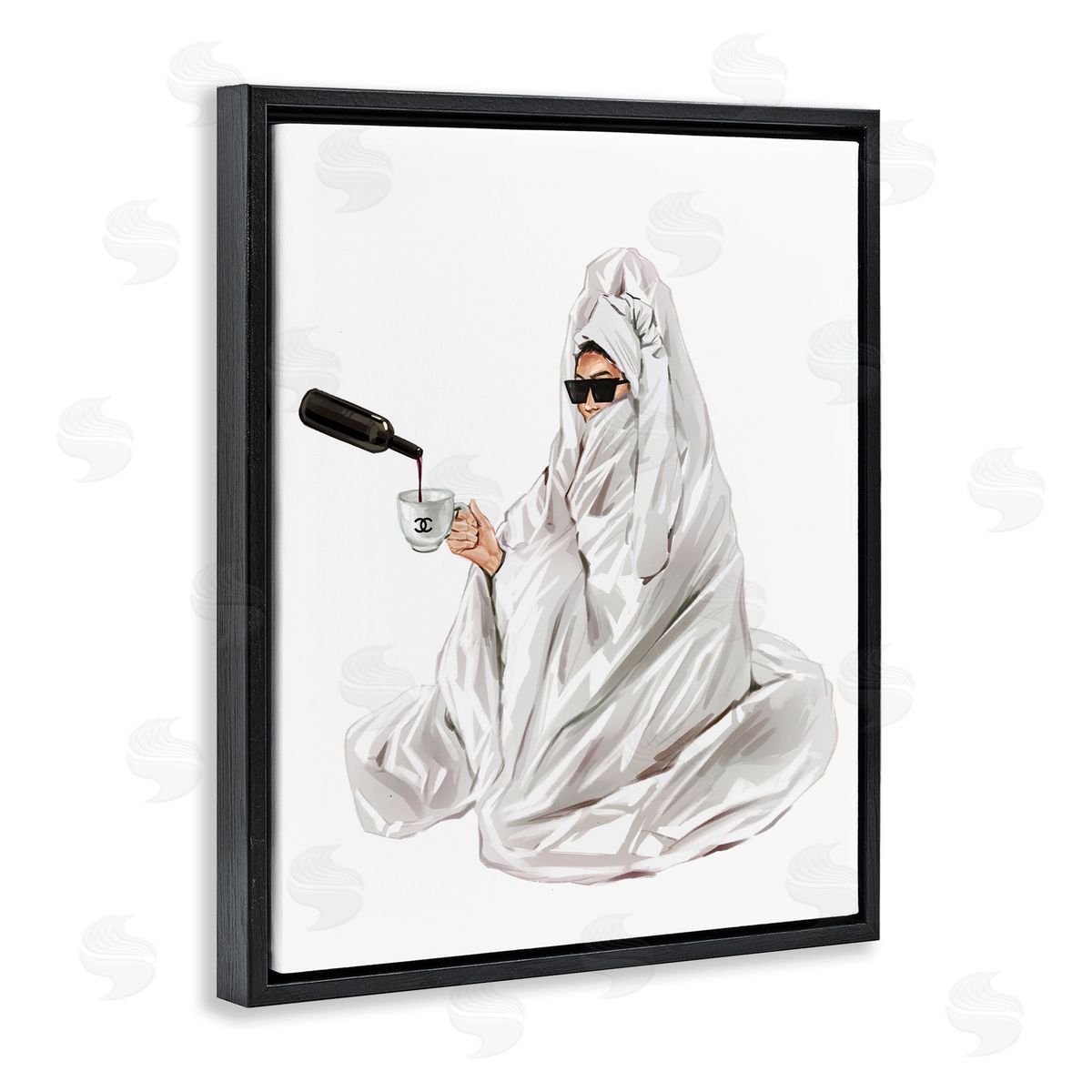 Glam Comfort Pouring Drink Black Floating Frame Canvas Wall Art, Home Decor by Ziwei Li