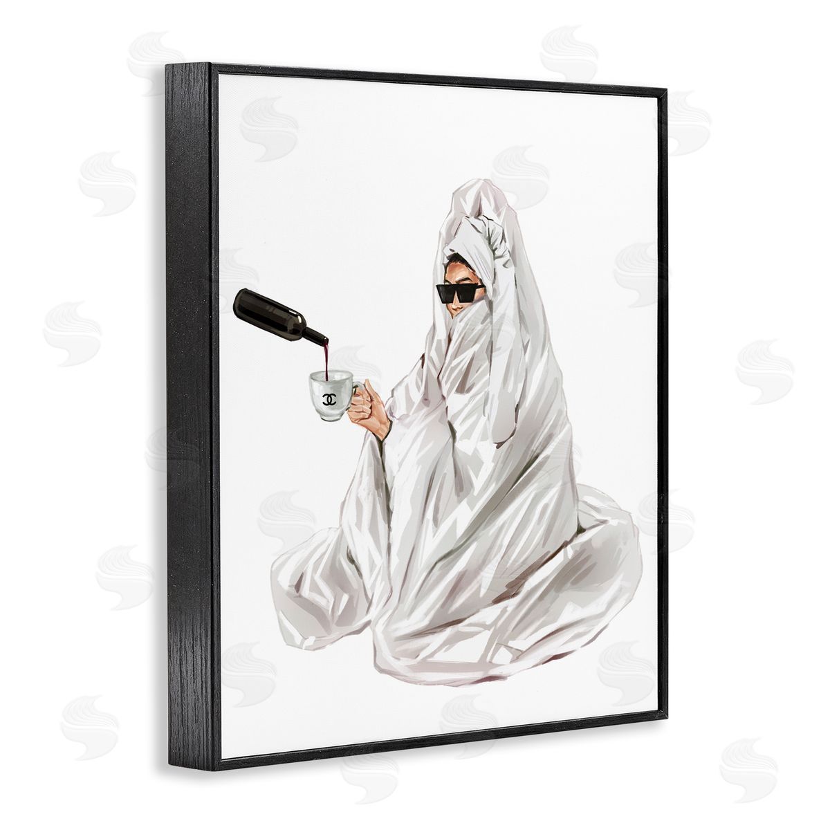 Glam Comfort Pouring Drink Black Frame Print Wall Art, Home Decor by Ziwei Li