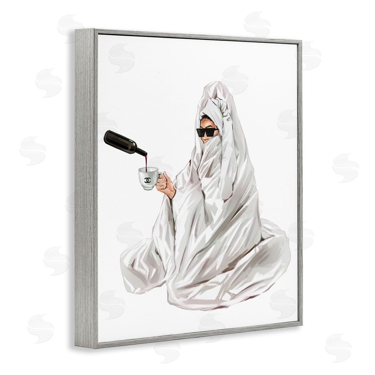 Glam Comfort Pouring Drink Grey Frame Print Wall Art, Home Decor by Ziwei Li