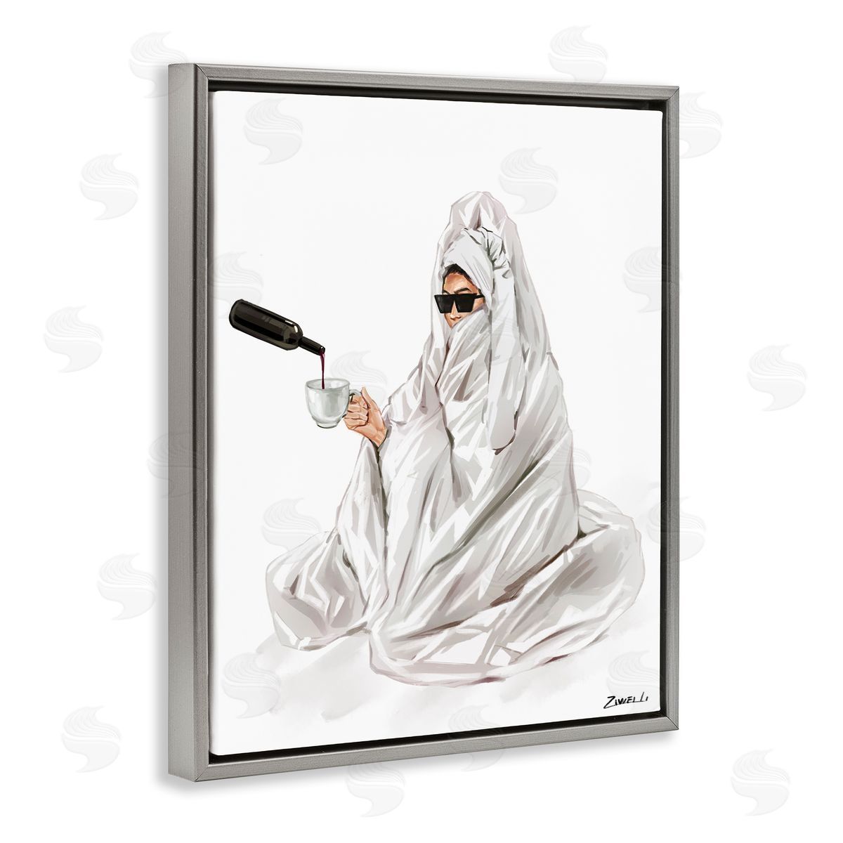 Glam Comfort Pouring Wine Grey Floating Frame Canvas Wall Art, Home Decor by Ziwei Li