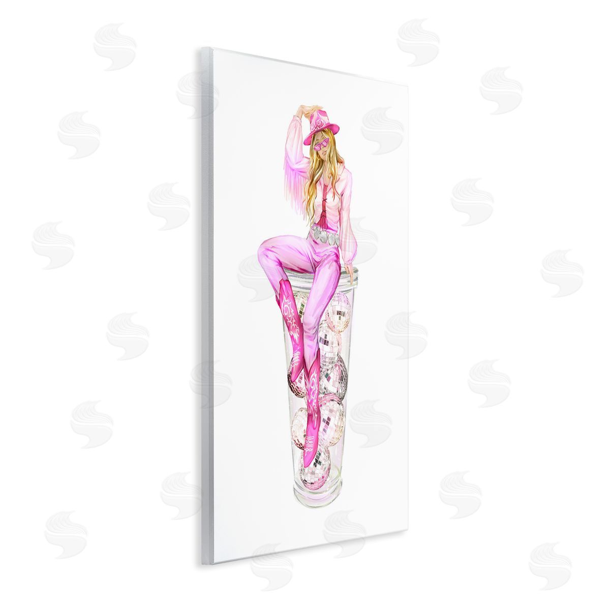 Trendy Cowgirl & Disco Balls Wood Plaque Wall Art, Home Decor by Ziwei Li