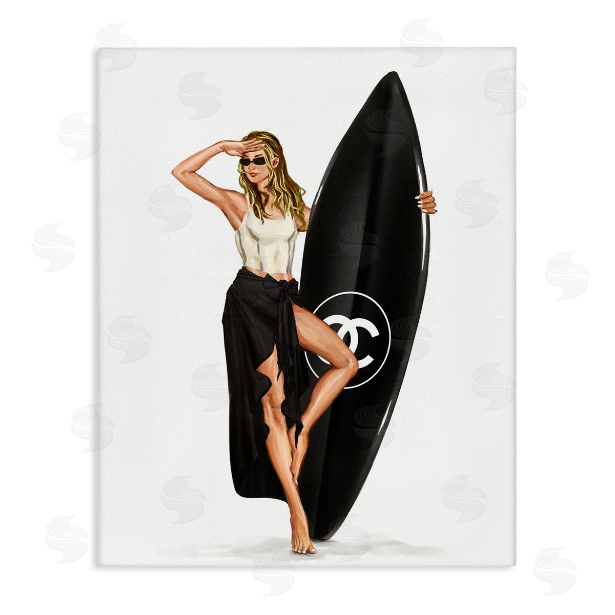 Trendy Surfer Girl in Black Canvas Wall Art, Home Decor by Ziwei Li