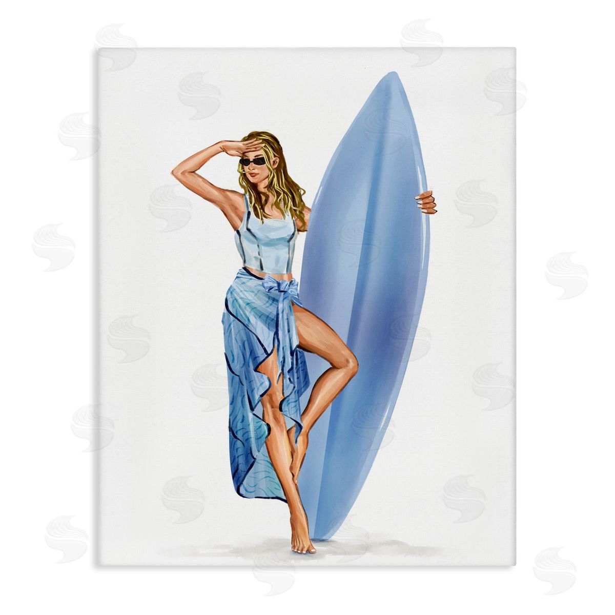 Trendy Surfer Girl in Blue Canvas Wall Art, Home Decor by Ziwei Li