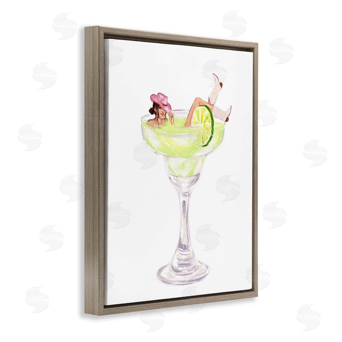 Cowgirl Lounging in Cocktail Brown Floating Frame Canvas Wall Art, Home Decor by Ziwei Li