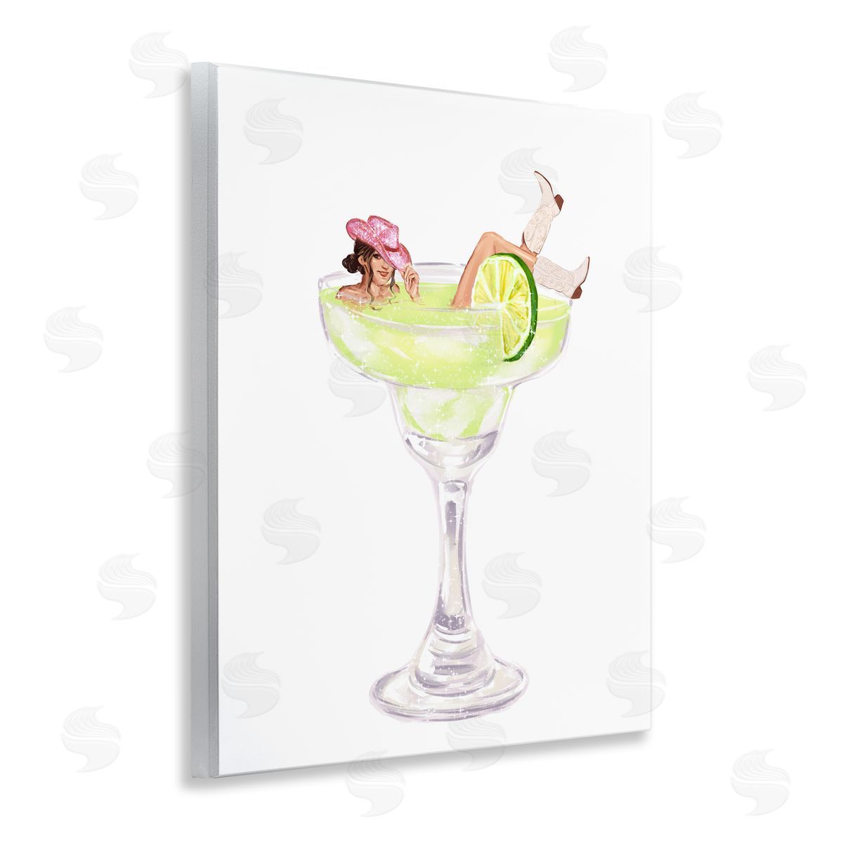 Cowgirl Lounging in Cocktail Wood Plaque Wall Art, Home Decor by Ziwei Li
