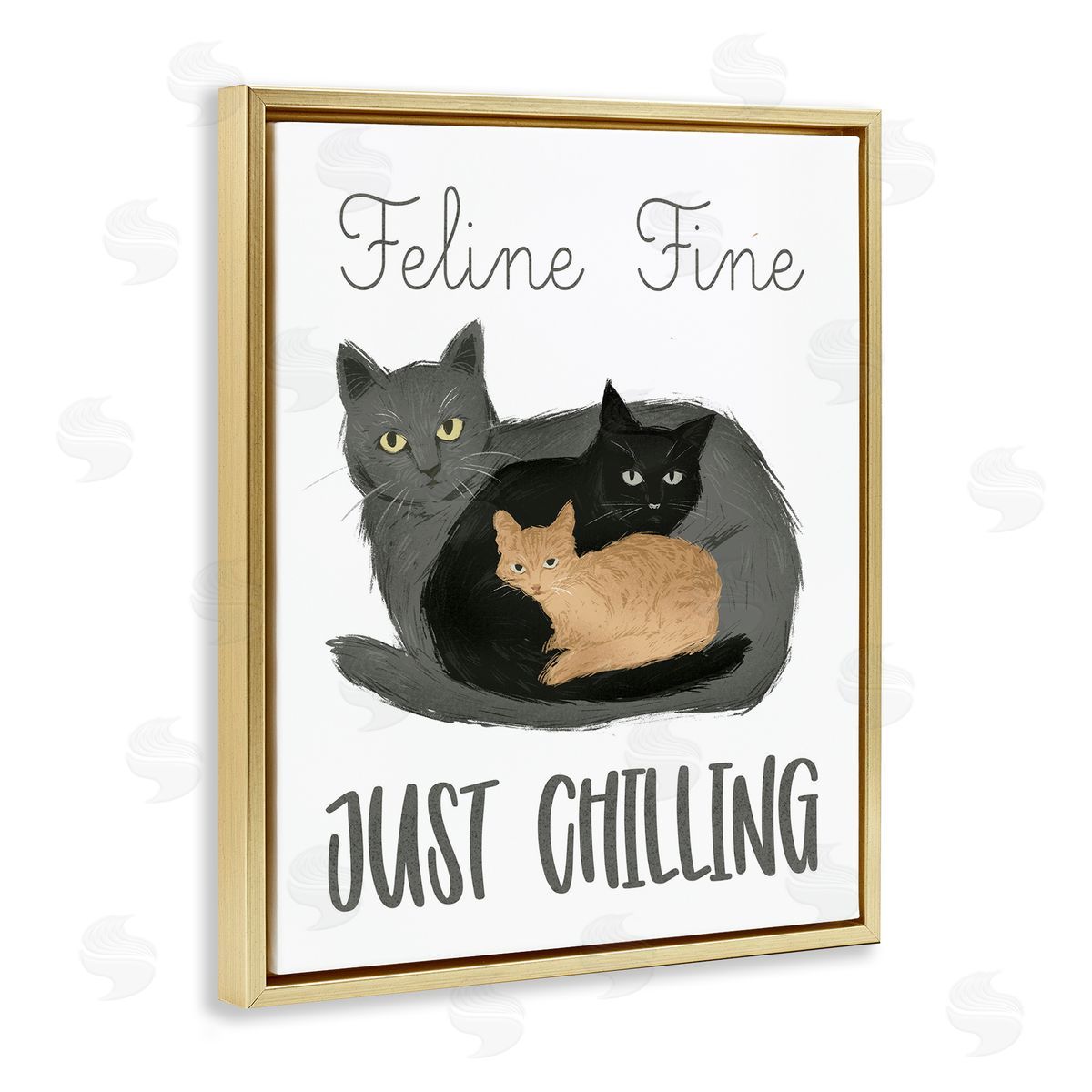 Feline Fine Just Chilling Gold Floating Frame Canvas Wall Art, Home Decor by Ziwei Li