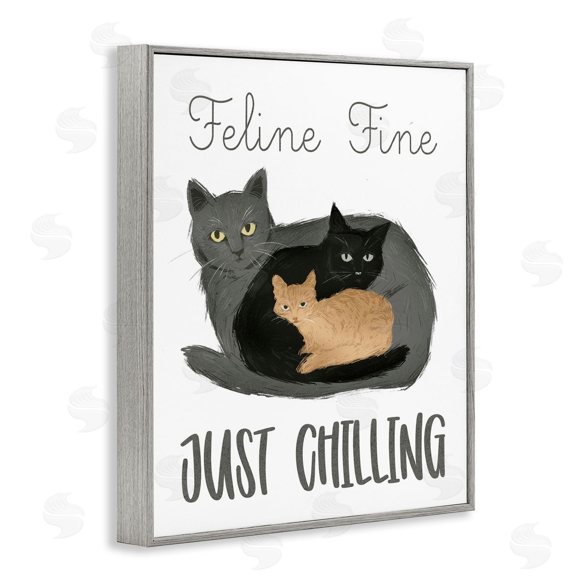 Feline Fine Just Chilling Grey Frame Print Wall Art, Home Decor by Ziwei Li