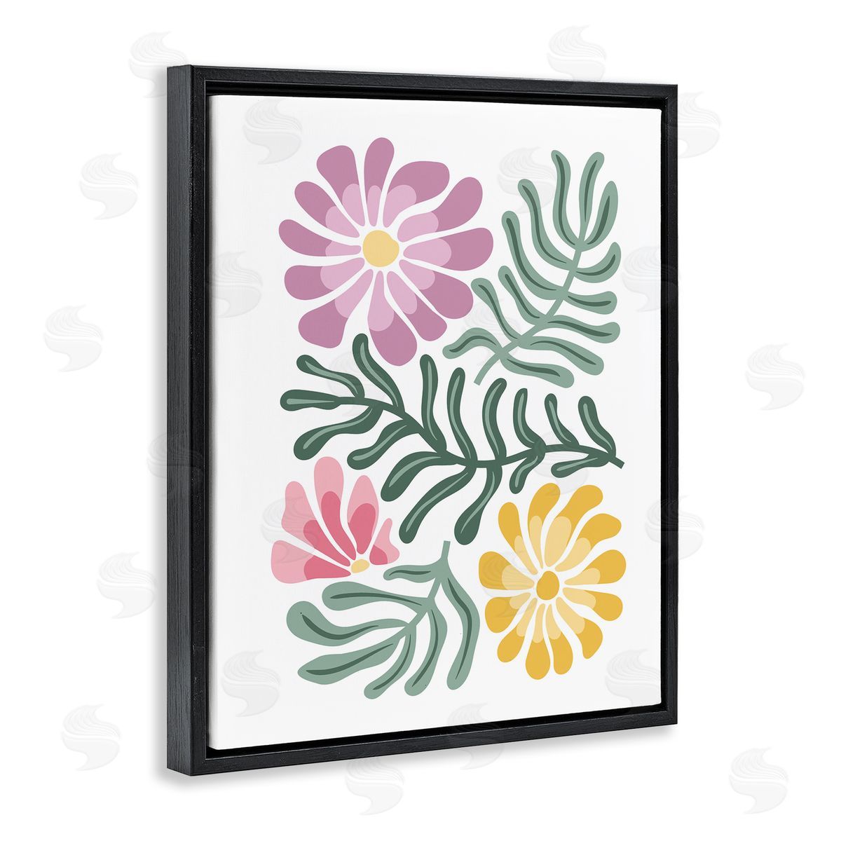 Pastel Midcentury Mod Blooms Black Floating Frame Canvas Wall Art, Home Decor by Kim Allen