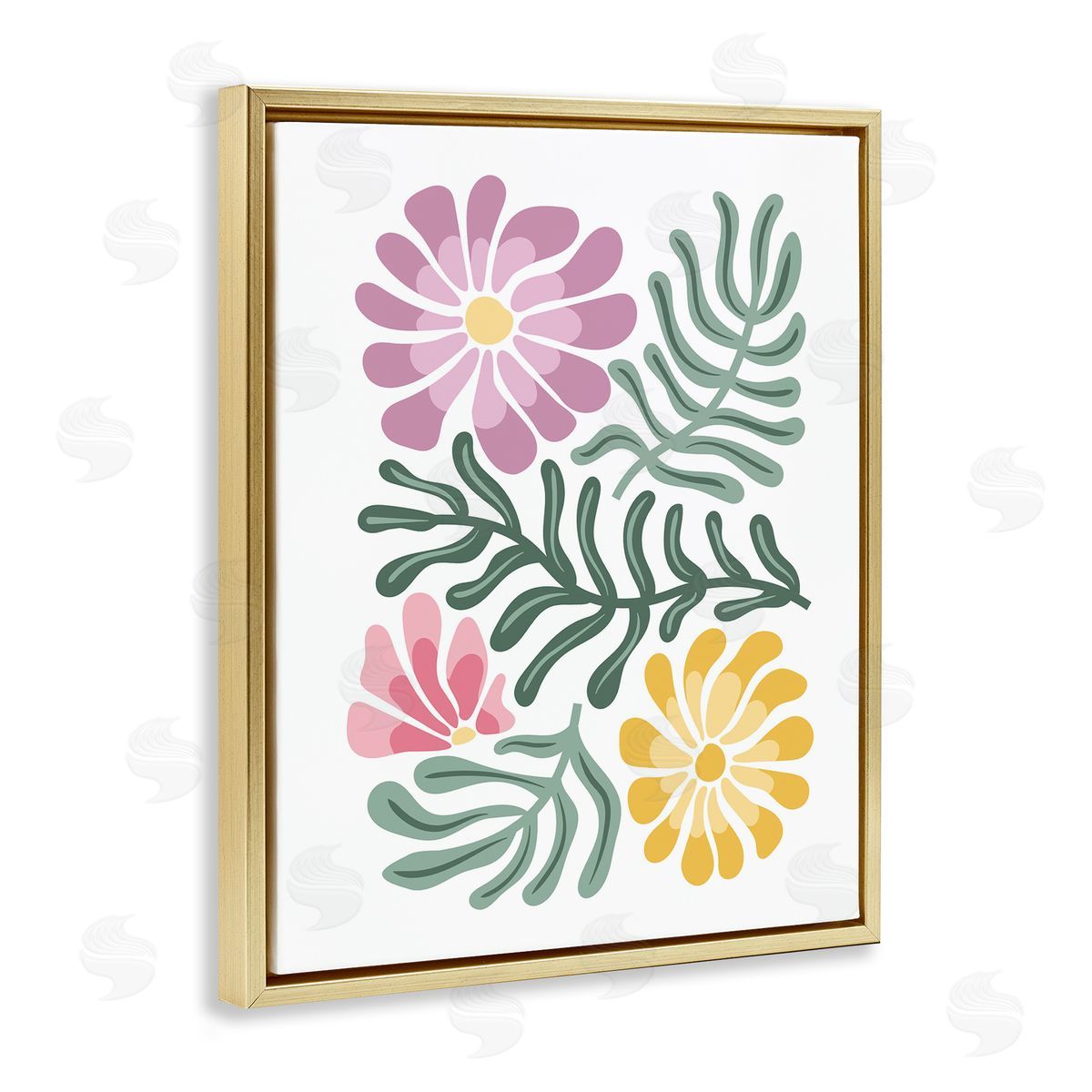 Pastel Midcentury Mod Blooms Gold Floating Frame Canvas Wall Art, Home Decor by Kim Allen