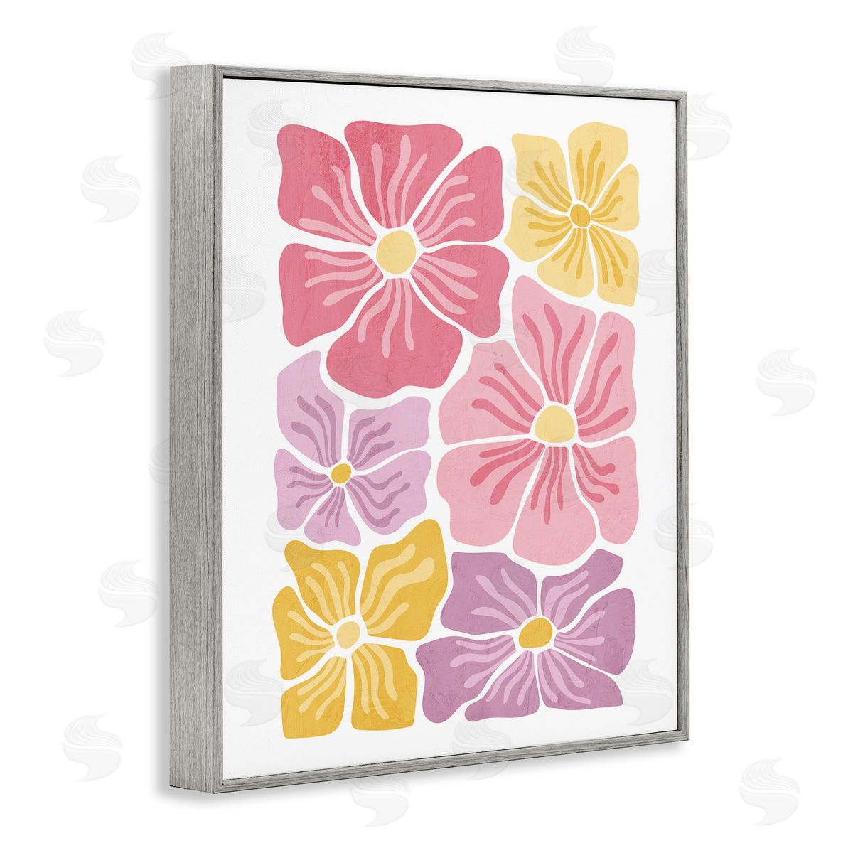 Pastel Hued Flower Blossoms Grey Frame Print Wall Art, Home Decor by Kim Allen