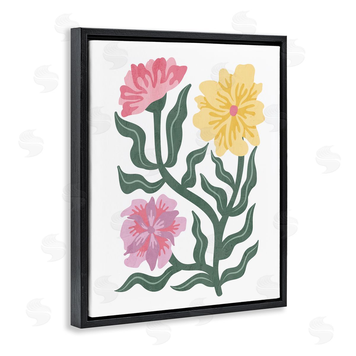 Modern Blooms with Curved Leaves Black Floating Frame Canvas Wall Art, Home Decor by Kim Allen