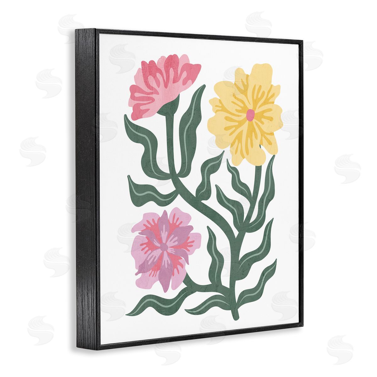 Modern Blooms with Curved Leaves Black Frame Print Wall Art, Home Decor by Kim Allen