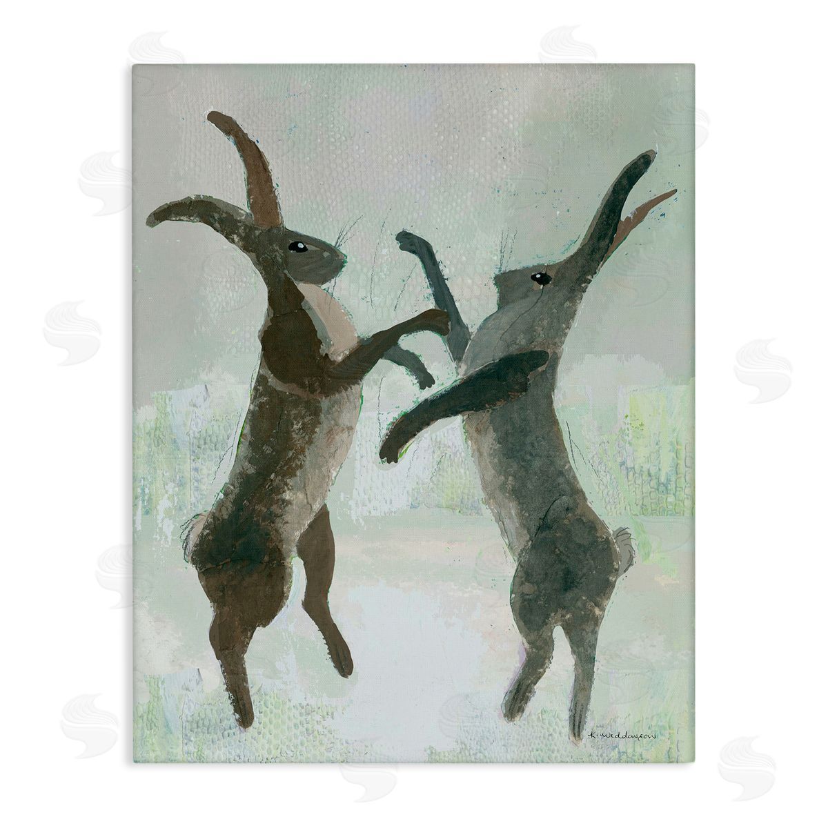 Boxing Hares Impression Canvas Wall Art, Home Decor by Kay Widdowson