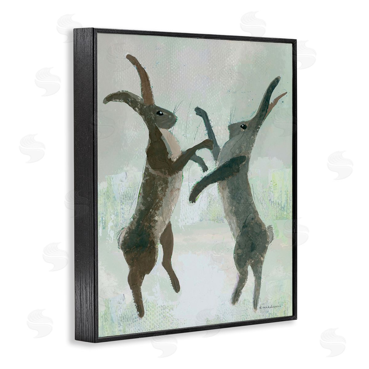 Boxing Hares Impression Black Frame Print Wall Art, Home Decor by Kay Widdowson