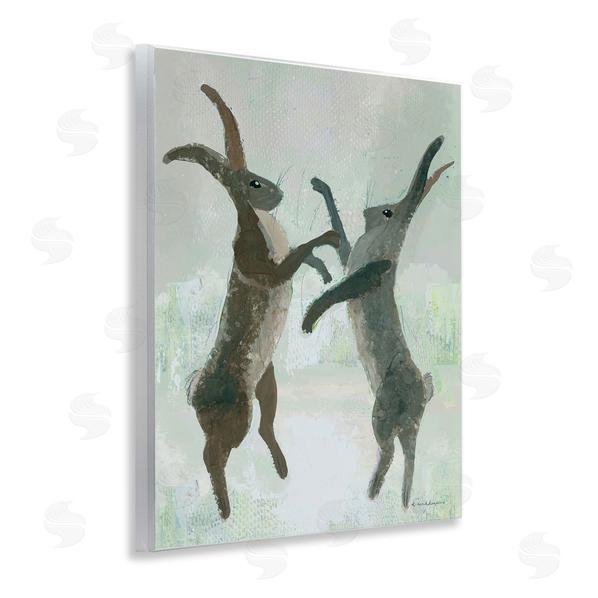Boxing Hares Impression Wood Plaque Wall Art, Home Decor by Kay Widdowson