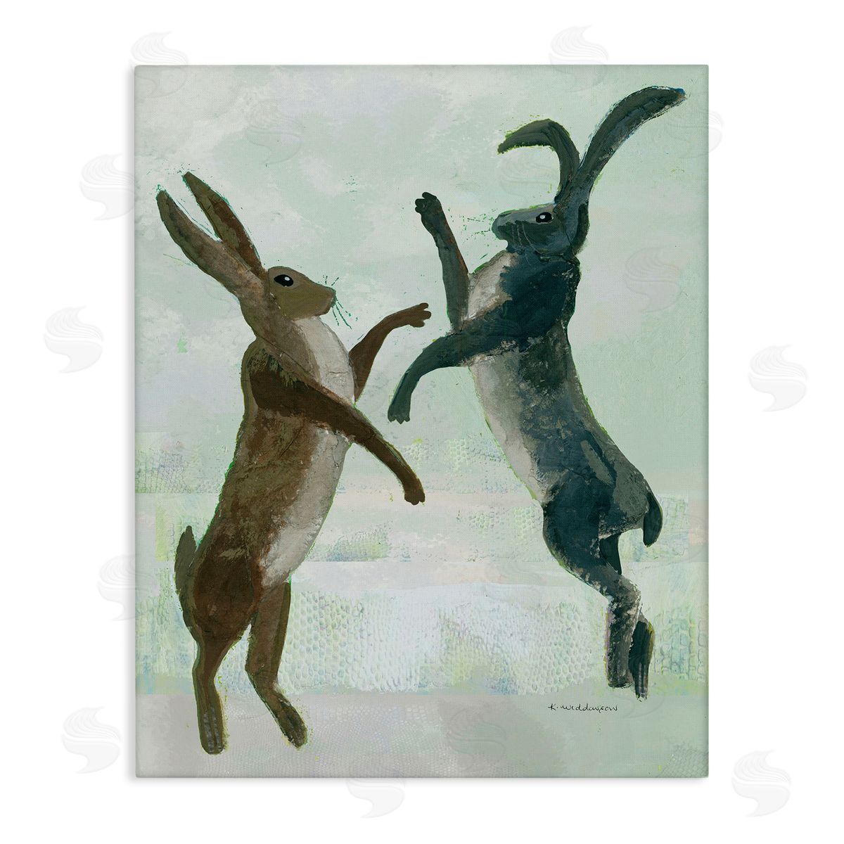 Rustic Boxing Hares Canvas Wall Art, Home Decor by Kay Widdowson