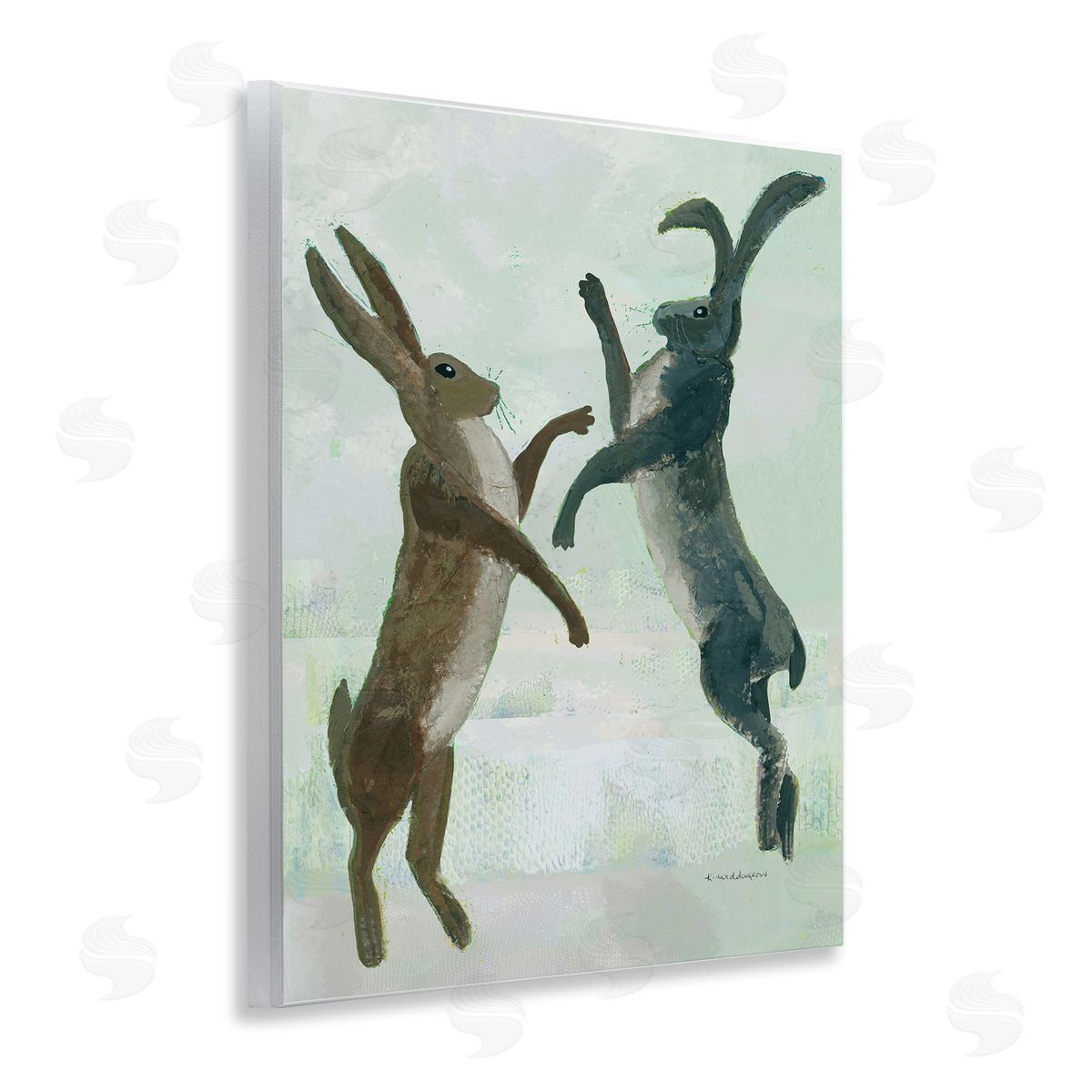 Rustic Boxing Hares Wood Plaque Wall Art, Home Decor by Kay Widdowson