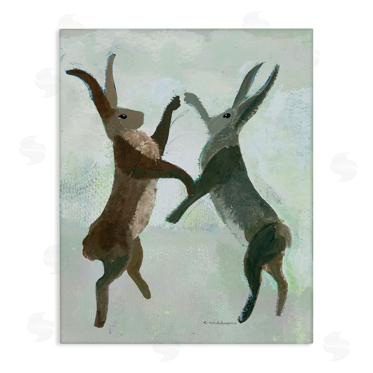 Boxing Hares in Neutral Tones Canvas Wall Art, Home Decor by Kay Widdowson