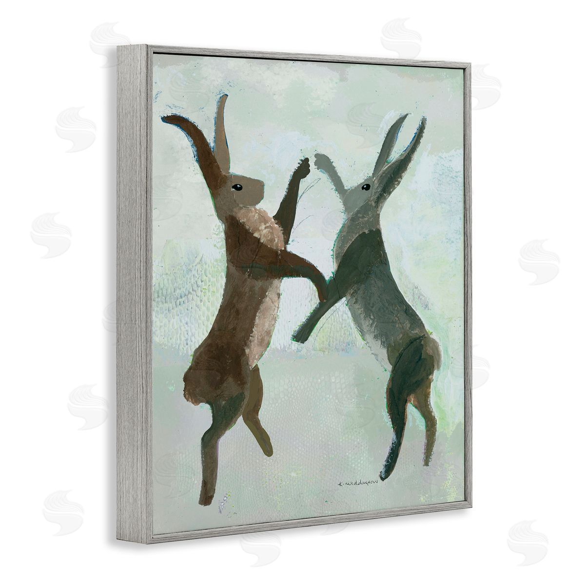 Boxing Hares in Neutral Tones Grey Frame Print Wall Art, Home Decor by Kay Widdowson