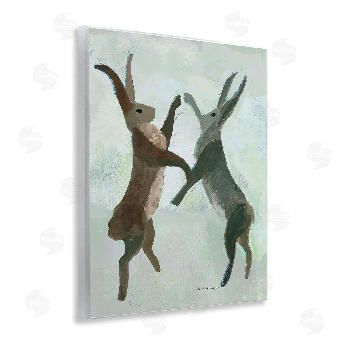 Boxing Hares in Neutral Tones Wood Plaque Wall Art, Home Decor by Kay Widdowson