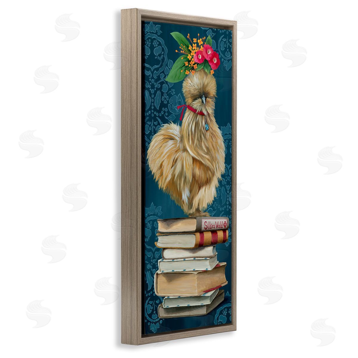 Farmhouse Chicken on Bookstack Brown Floating Frame Canvas Wall Art, Home Decor by Heather Gauthier