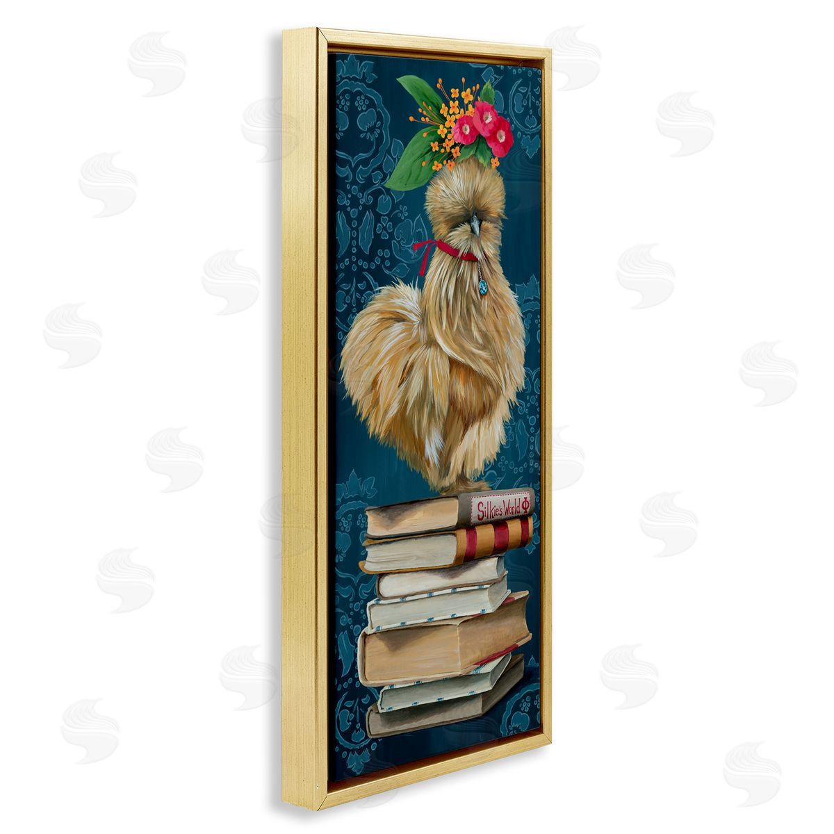 Farmhouse Chicken on Bookstack Gold Floating Frame Canvas Wall Art, Home Decor by Heather Gauthier