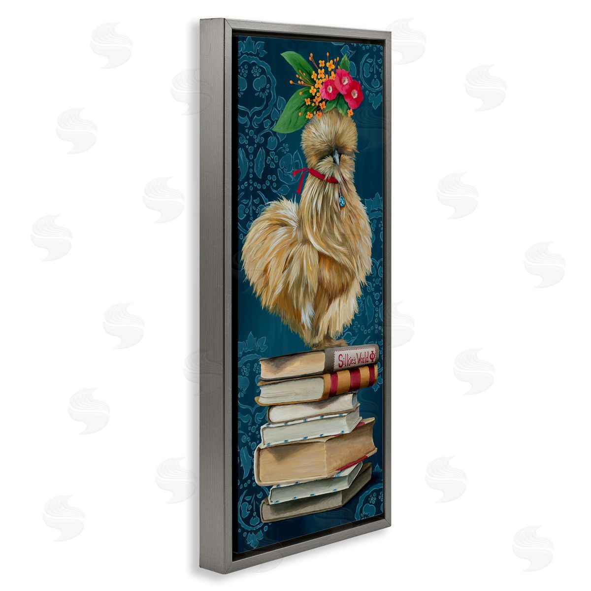 Farmhouse Chicken on Bookstack Grey Floating Frame Canvas Wall Art, Home Decor by Heather Gauthier
